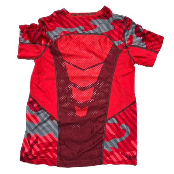 Nike Pro Combat Shirt Dri Fit Youth Sz Medium Hypercool Red Black Gray Fitted - Picture 5 of 8